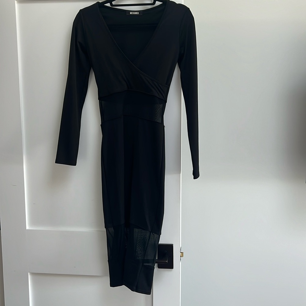 Missguided sheer panel black midi dress